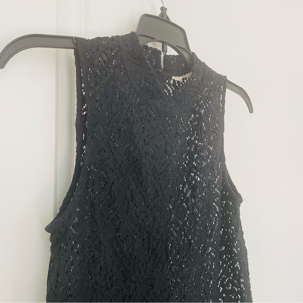 LOFT Black Sheer Lace High Neck Sleeveless Top Size XS